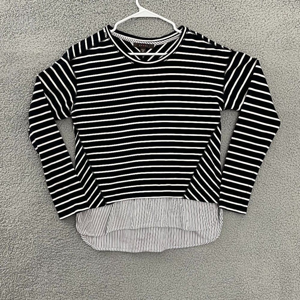 Fever Layered Casual Striped Women M Black Striped Long Sleeve Top